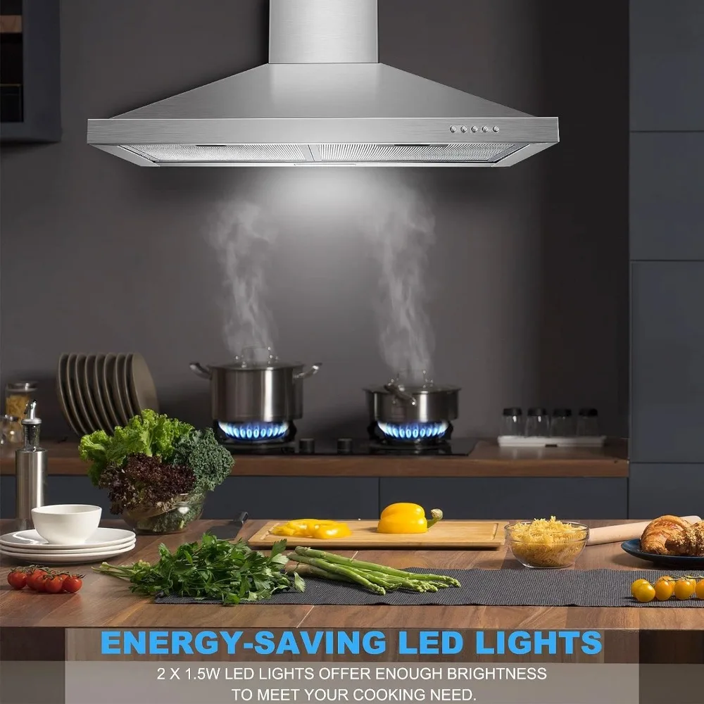 Wall Mount Range Hood 30 inch with Ducted/Ductless Convertible Duct, Stainless Steel Chimney-Style Over Stove Vent Hood 6