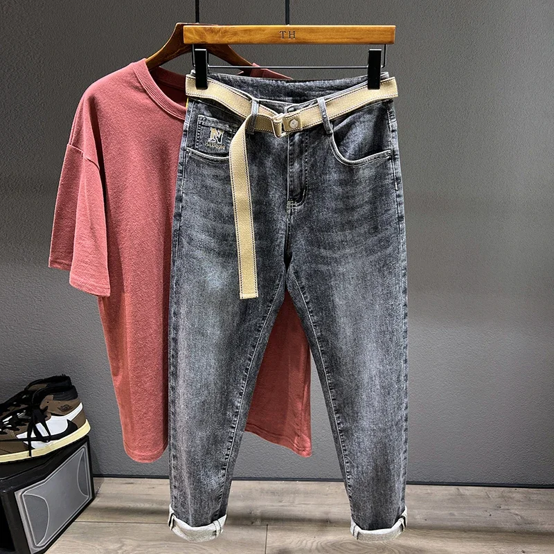 

Spring New Men's Streetwear Jeans Fashion Motorcycle Trousers Korean Fashion Casual Youth Hip Hop Little Feet Denim Pants