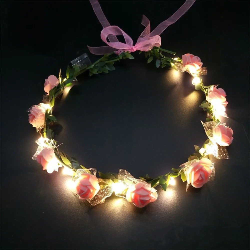 

LED Light Wreath Headwear Girls Women Bride Beach Travel Headpiece Halloween Christmas Flashing Glow Crown Party Garland Decor