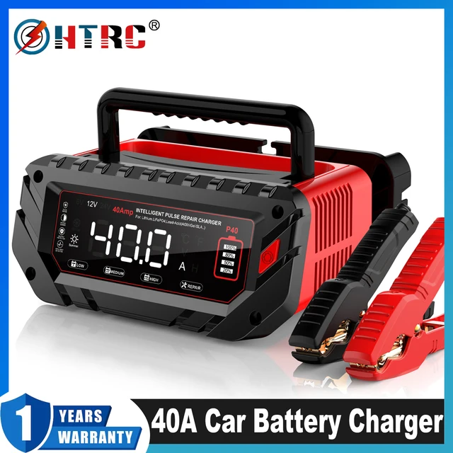 HTRC 40A/30A Car Battery Charger 6V/12V/24V LiFePO4 Car Charger for Lithium AGM GEL Lead-Acid Battery Charger for Car Motorcycle