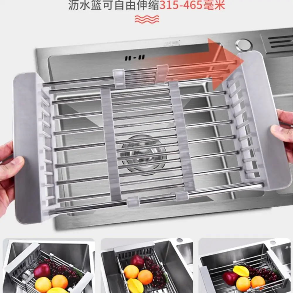 Black Kitchen Sink Drain Basket Draining Shelf Stainless Steel Sink Tableware Filter Dry Water Basket Retractable