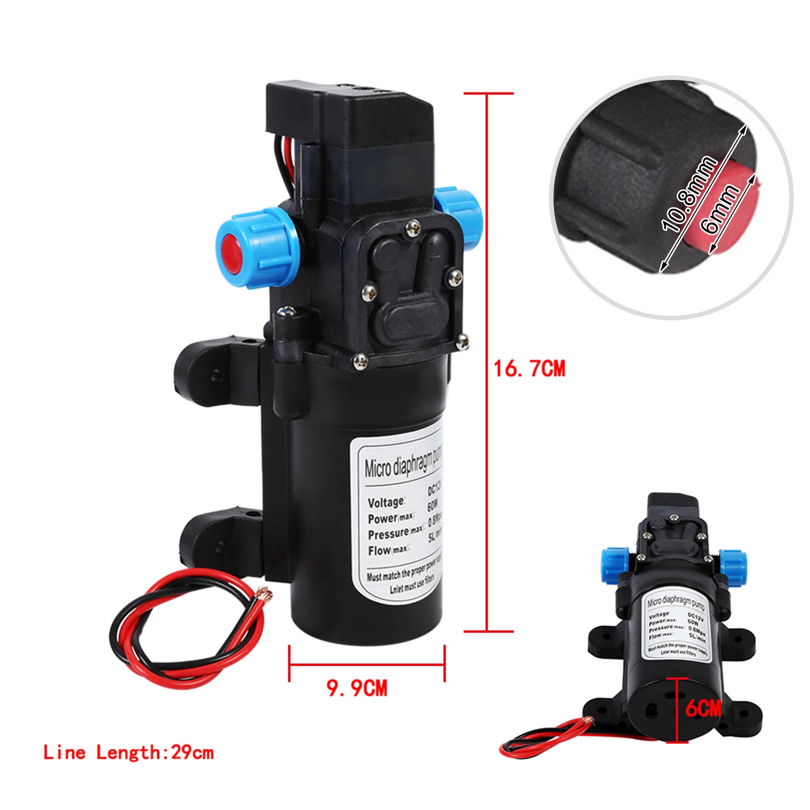 DC 12V Cooling Water Pump High Pressure 116Psi Self Priming Caravan Camping Boat