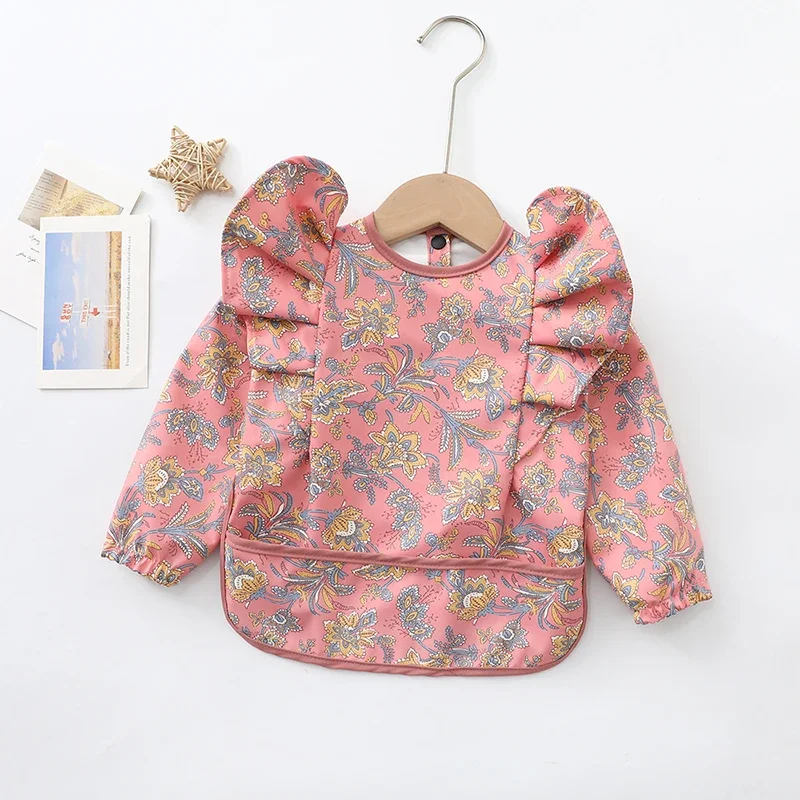 Baby Feeding Bibs With Pocket For Newborn Angel Wings Kids Waterproof Long Sleeve Art Smock Baby Stuff Anti-dirty Dinning Apron baby bib feeding bib cotton bib set cotton bib