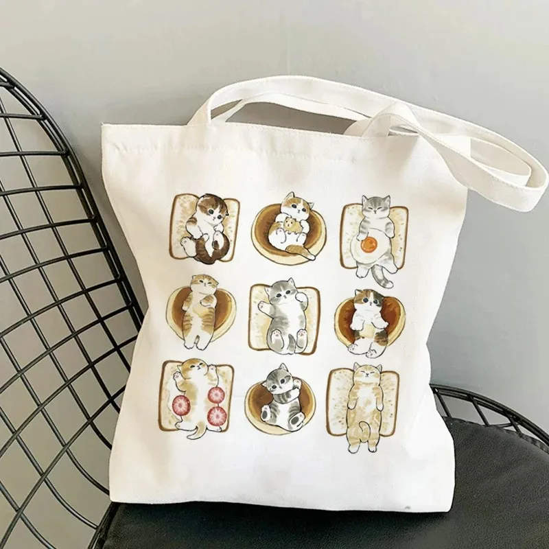 Panda Cats Print Women Canvas Shoulder Bag Large Capacity Shopping Bags Harajuku Female Tote Handbag Fashion Girls Handbags Eco 3