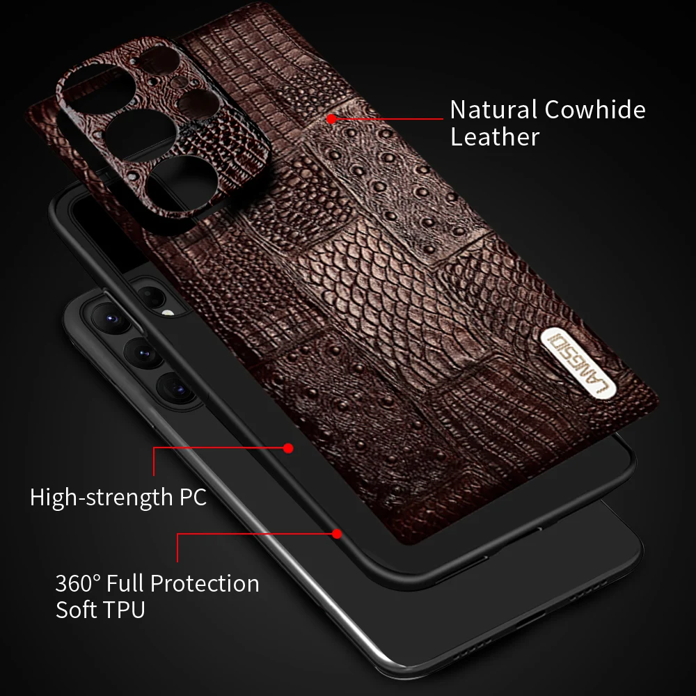 LANGSIDI Genuine Leather Retro Phone Case For Samsung Galaxy S 25 S25 S23 S24 Ultra S24 Plus S25Plus S25Ultra Luxury Back Cover S029ee5ffaced4e0f80bffc5eb485a0988