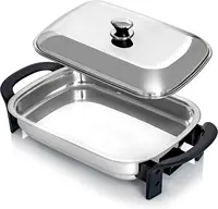 16-Inch Electric Skillet - Rectangular Stainless Steel Pan with Handles and Lid Cover 1
