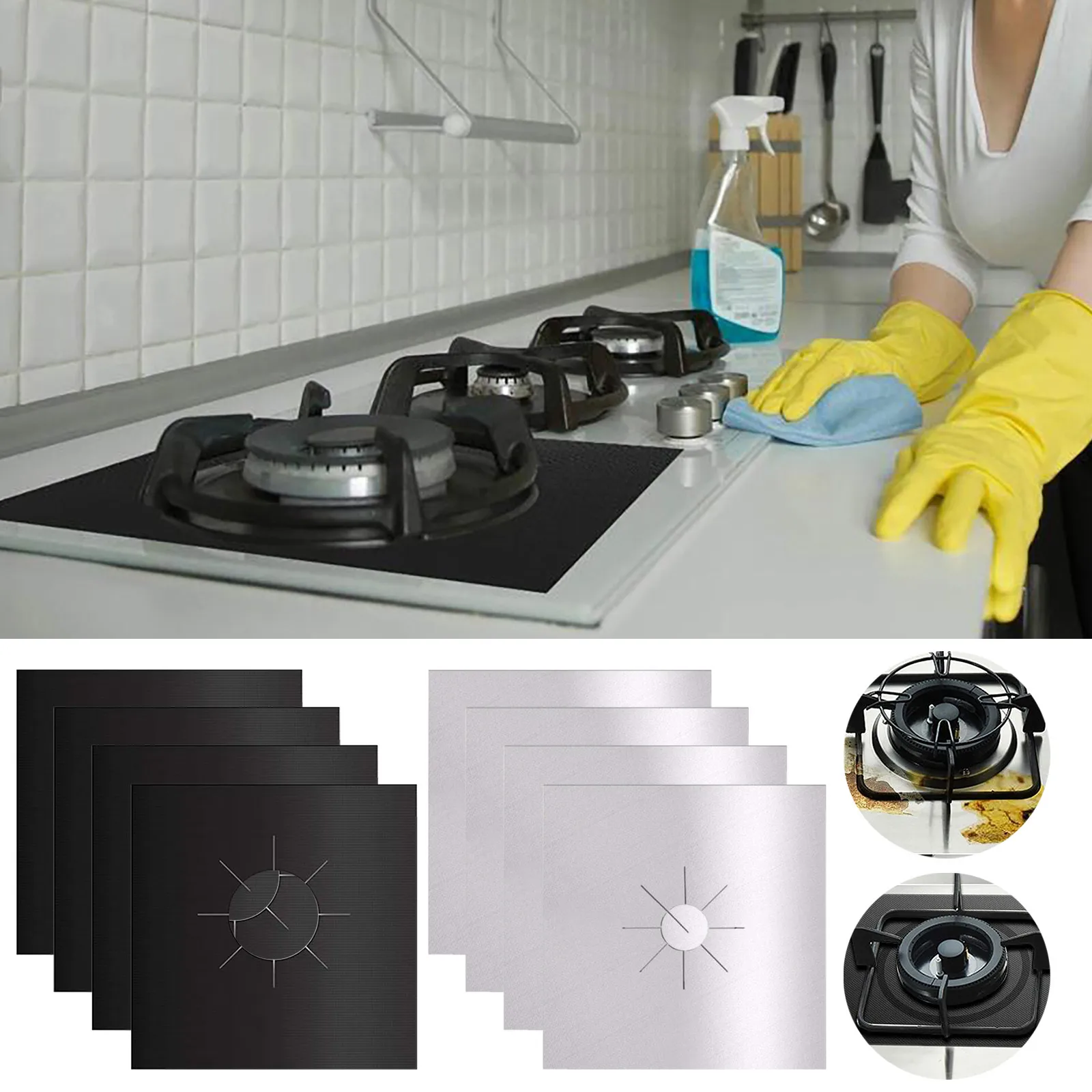 Stove Burner Cover Cuttable Stove Burner Lining for Kitchen Double-Thick Reusable Non-Stick Heat-Resistant Gas Stove Protector 