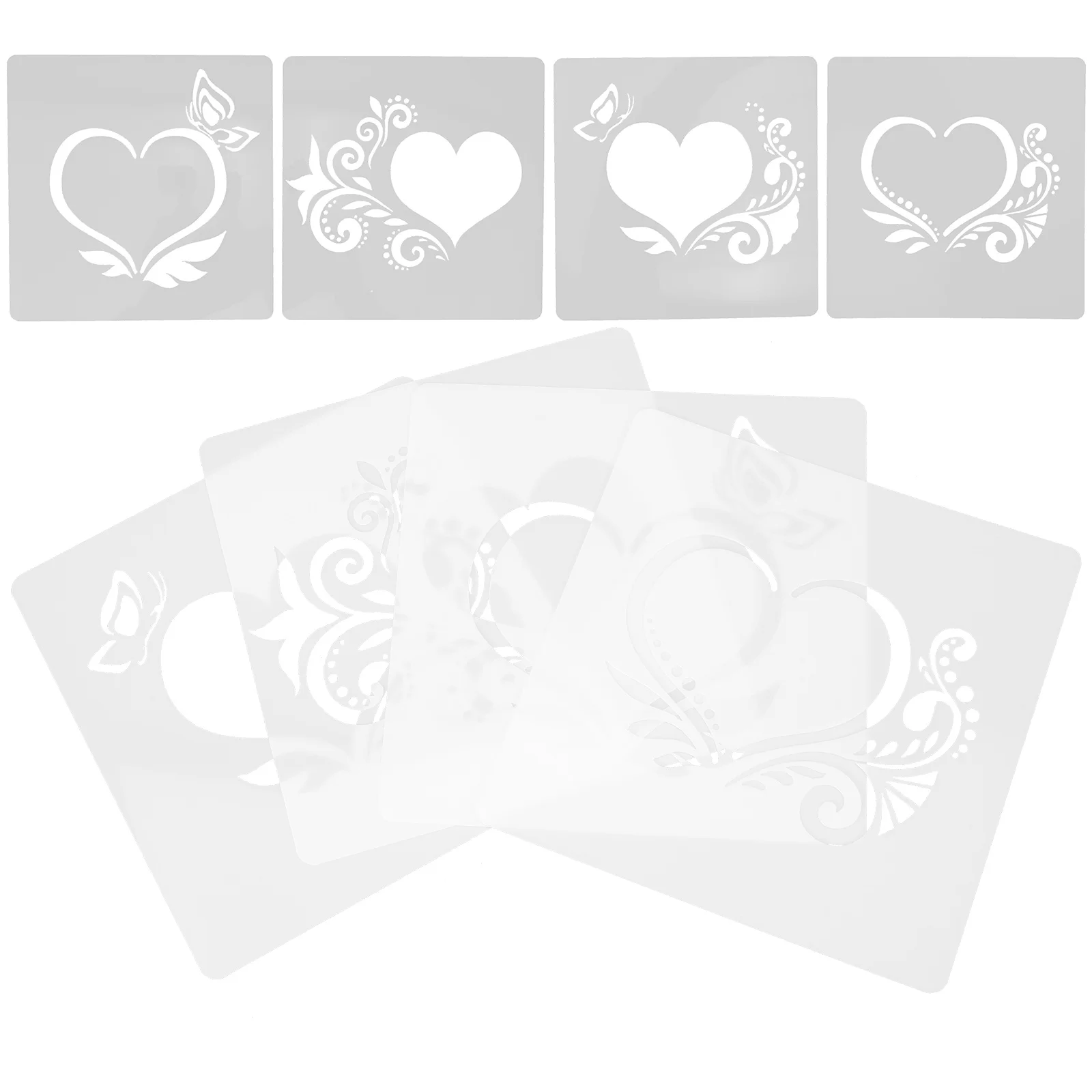 

8 Sheets Stencil Valentine's Day Flower Spray Mold Heart Paint Drawing Tools Washable Stencils DIY Wall White Templates Plastic