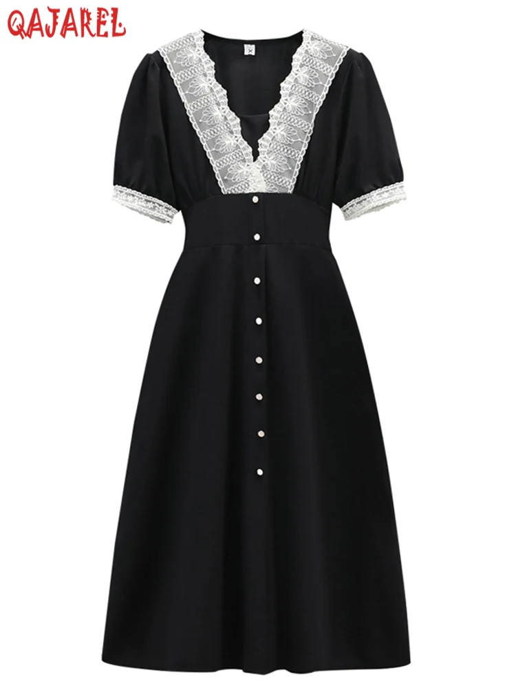 

Женское винтажное платье миди в стиле хепбурм, черное элегантное облегающее платье в Корейском стиле, модное повседневное офисное платье для лета, 2024