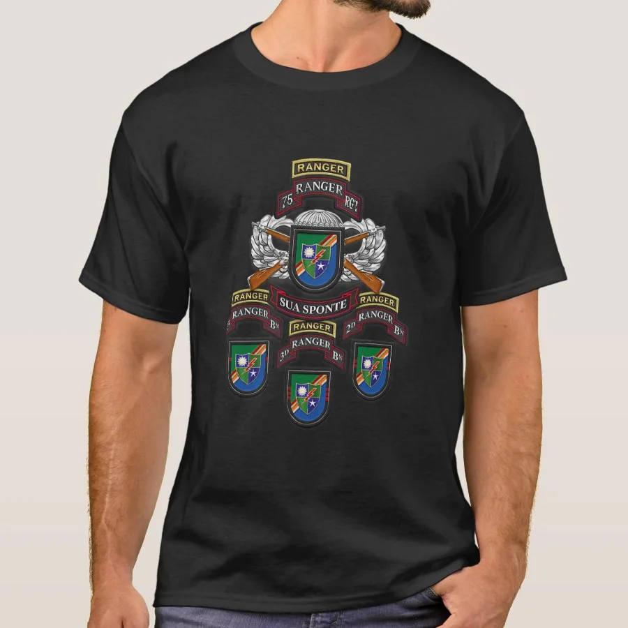 

US Army 75th Ranger Regiment 1 2 3 ST Ranger Battalions T Shirt. New 100% Cotton Short Sleeve O-Neck T-shirt Casual Mens Top