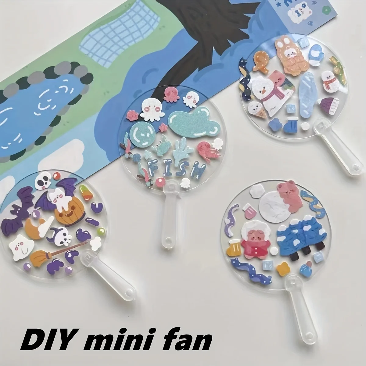 5cm Cute Mini Transparent Blank Fan For Child Kids DIY Art Wedding Birthday Party Favors 50Pcs mini fan
