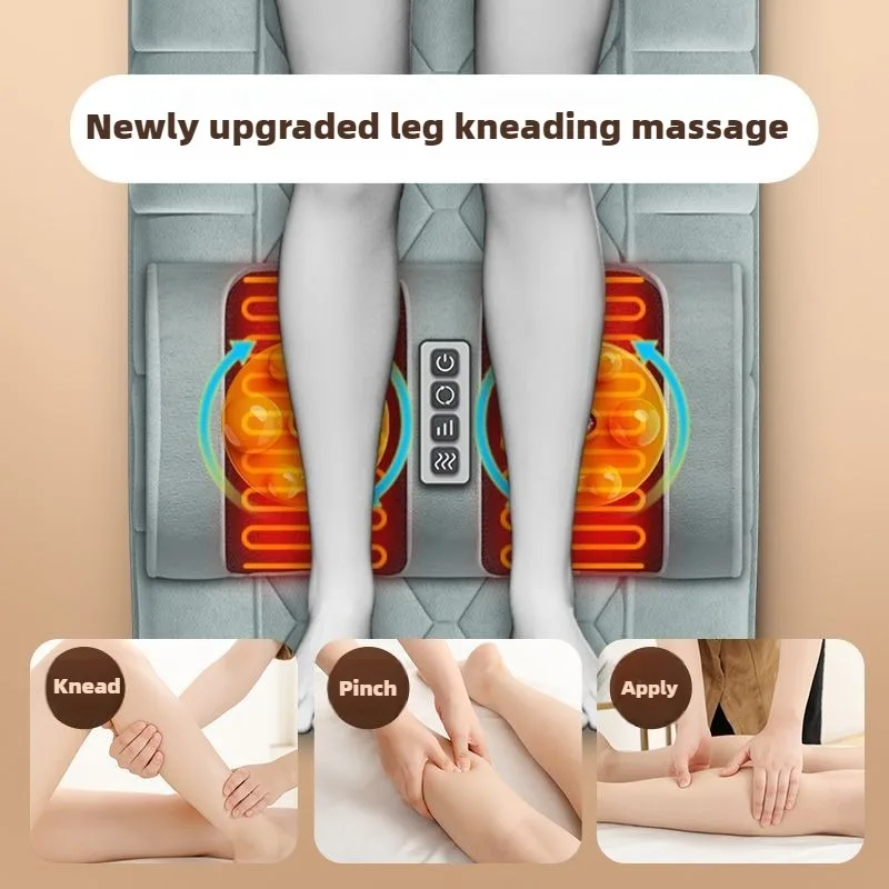 Matelas de massage électrique pour tout le corps avec chauffage, télécommande, coussin d'air pour les épaules, la nuque et la taille, et fonction de pétrissage du dos par vibrations._voghion.com
