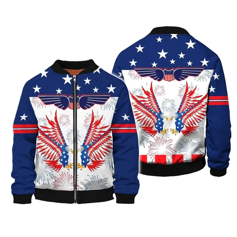 thumbnail image 1 of Chaqueta con estampado 3D del Día de la Independencia para hombre y mujer, estilo Harajuku, de moda, de primavera, de manga larga, con cremallera y estampado de bandera nacional de EE. UU., Tops Y2K, 1 of 5