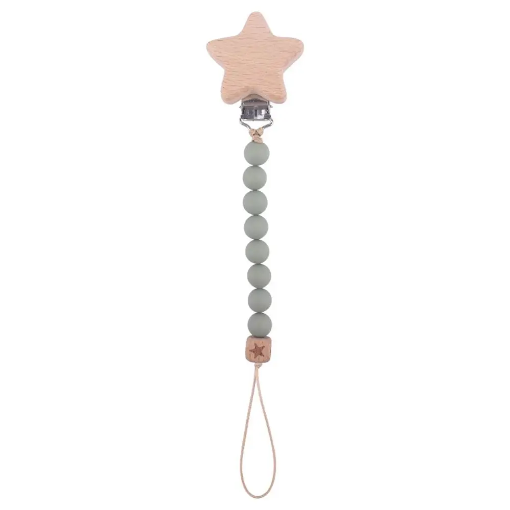 Holder Leash Safety Silicone Star Anti-drop Wooden Food Grade Baby Pacifier Chain Pacifier Clips Chains Molar Chain Lanyard