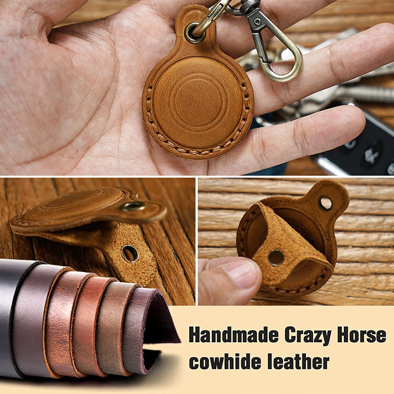 Genuine Leather Airtag Case Protective Cover for Apple Airtag Tracker Anti-lost AirTag Keychain Leather Sleeve