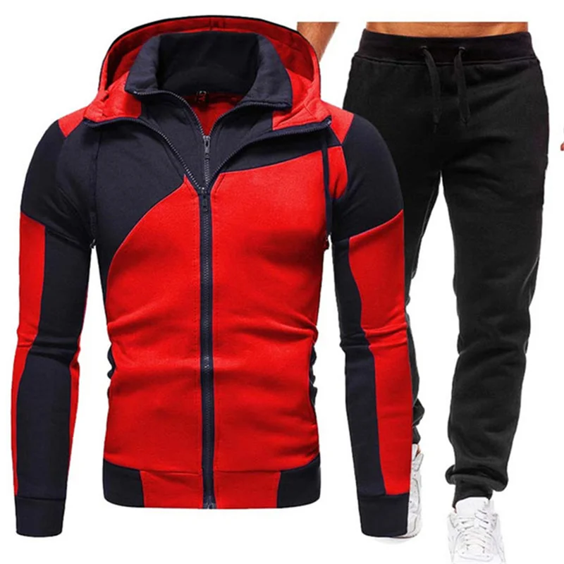 

Men Casual Tracksuit Hoodies Set Men Fashion Sportswear Outfit Sweatshirt+Sweatpant 2 Pieces Suit Zipper Hoody