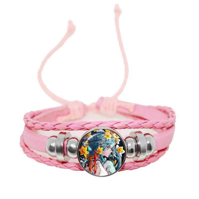thumbnail image 1 of Genshin Impact Cosplay Prop Snap Button Bracelet, joyería de Anime hecha a mano, brazalete Punk negro multicapa, regalo para mujeres y hombres, 1 of 5