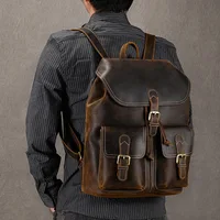 Luufan Genuine Leather Backpack Men Vintage Crazy Horse Leather Bucket Daypack Large Capacity Male Travel Backpack School Bags 1