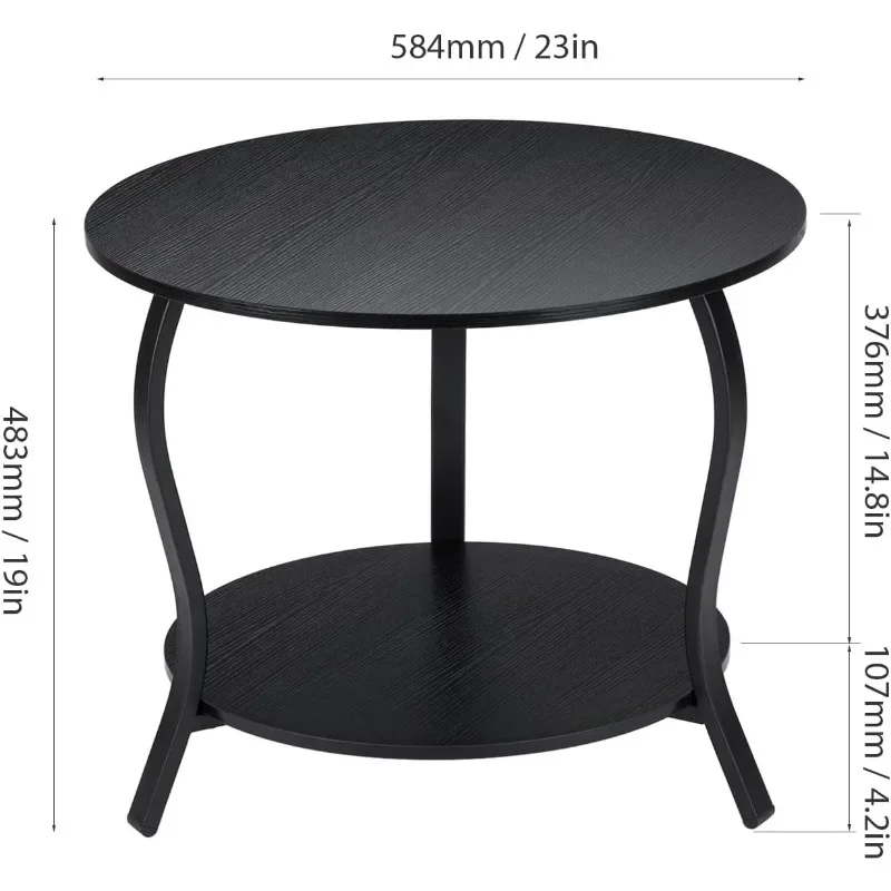 Coffee Table with Open Storage,23" 2-Tier Coffee Side Tables for Small Space, Accent Center Table Circle Sofa End Table 3