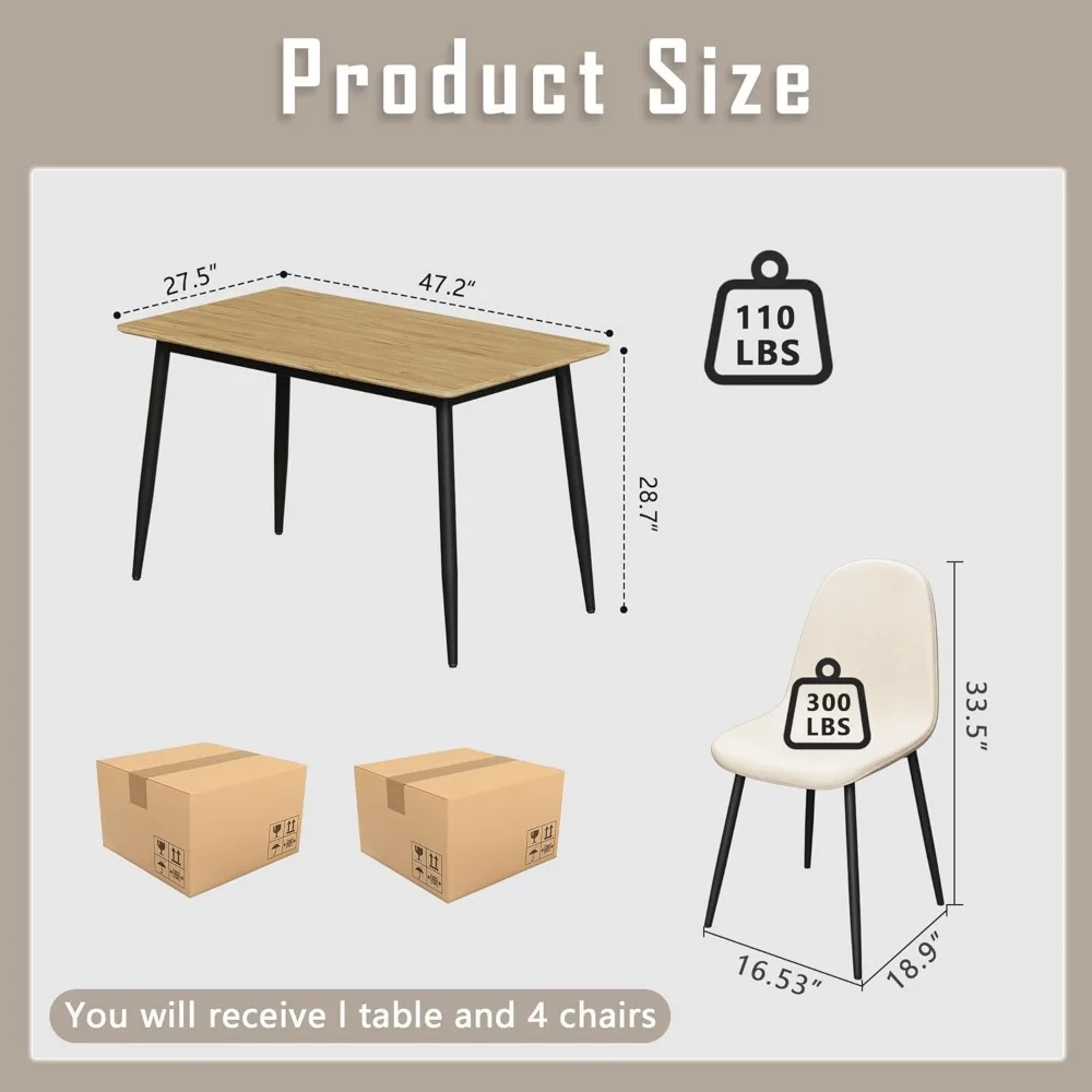 Small Dining Table Set for 4,47'' Wooden Modern Dining Table and Chairs Set with 4 Chairs,5 Piece Wooden Dining Table Set 5