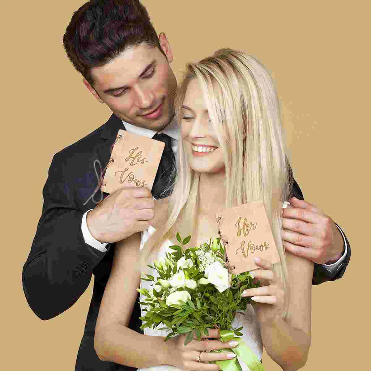 2Pcs Wedding Vow Books Paper Booklet Wooden Cover His Her Vows Notebook Guest Books Signature Keepsake Event Supplies