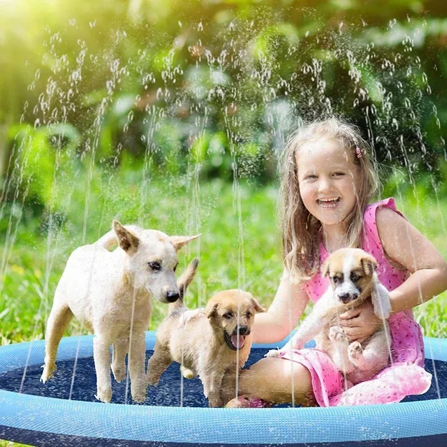 S029fde998a7c41a59fc28159bf8cb0c38.jpg 170cm Summer Dog Toy Splash Sprinkler Pad Pet Swimming Pool Interactive for Pet Children Interactive Outdoor Play Water Mat Toys