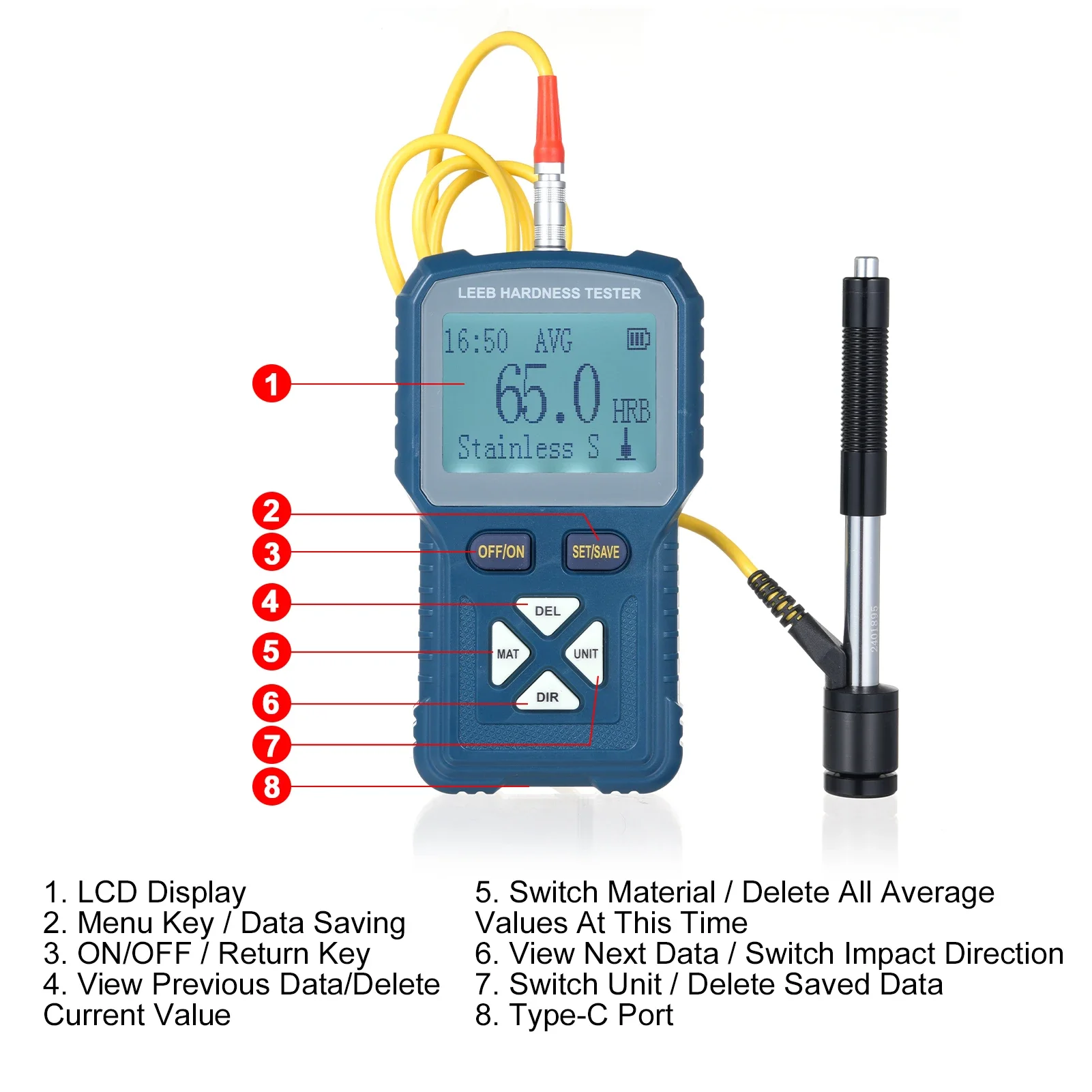 Portable Rebound Leeb Hardness Tester Meter Digital Durometer with D Type Impact
