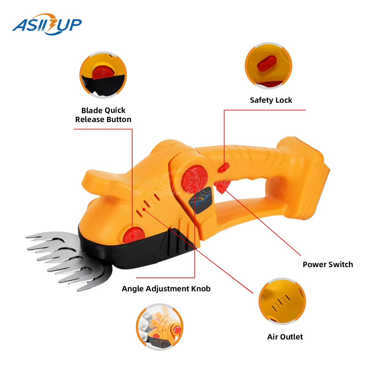 Asii3up 2 IN 1 Electric Hedge Trimmer 130° Adjustable Cordless Household Weed Shrub Pruning Garden Power Tool for Makita 18V 3
