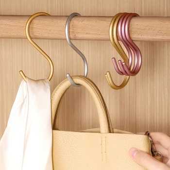 Ganci a forma di S da 5/10 pezzi per armadio, gancio in metallo sospeso multifunzionale oro/argento per vestiti, borse, cappelli, sistema organizer per armadio 1