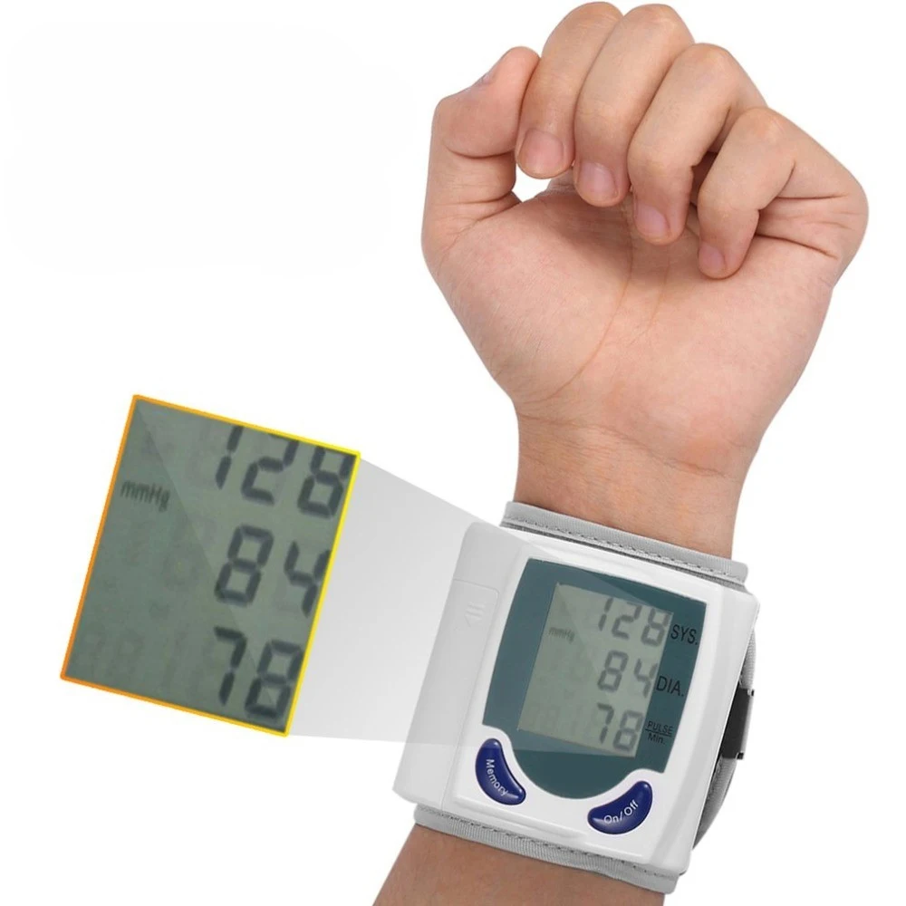 Digital Tensiometer Wrist Cuff Blood Pressure Monitors Heart Beat Rate Pulse Measure Meter Gifts for Parents