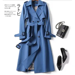 Korean Y2K Double layer windbreaker casual  style mid-length spring and autumn new version British style coat over the knee coat