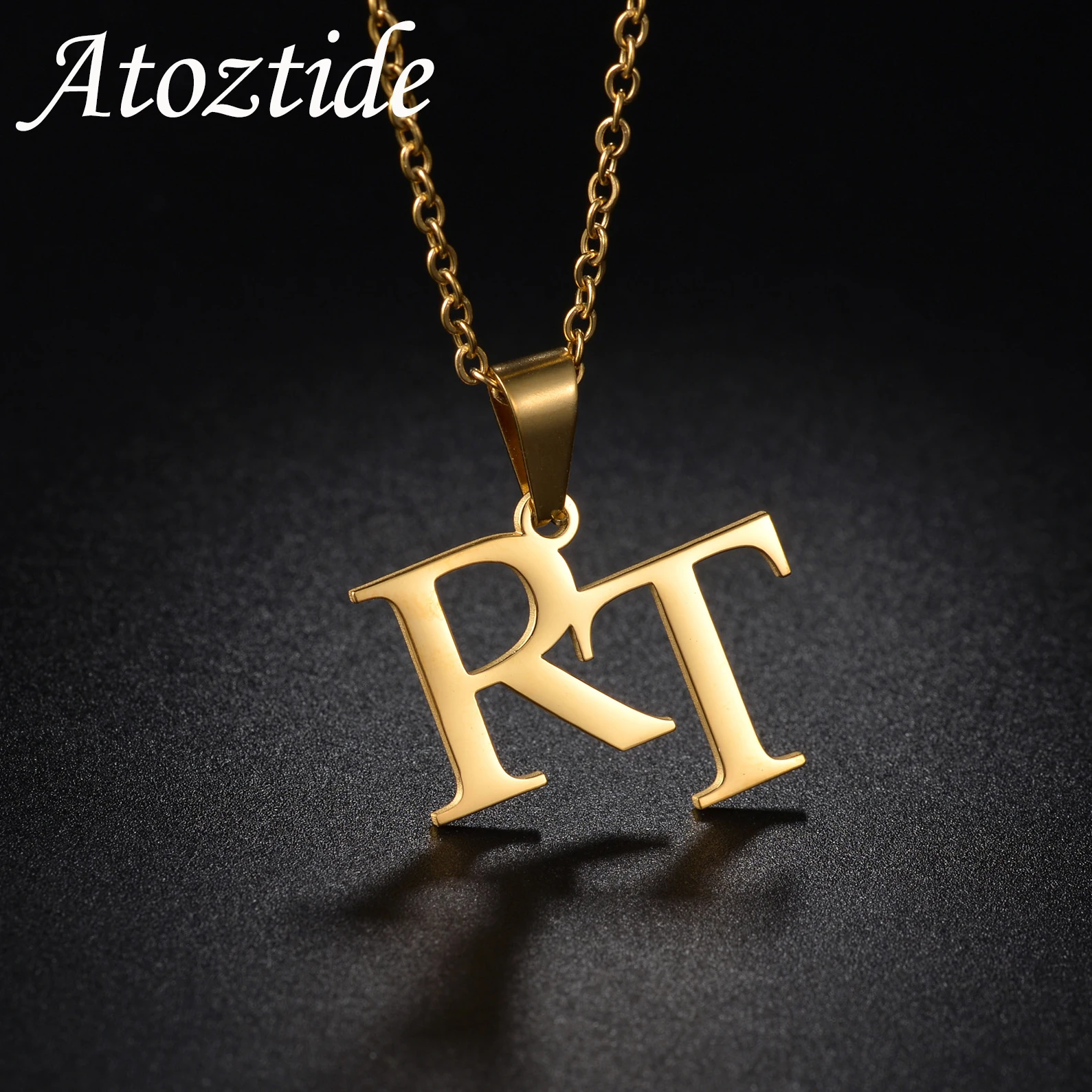 

Atoztide Personalized Custom 2 Big Letter Necklace Stainless Steel Jewelry for Women Men Link Chain Pendant Birthday Gift