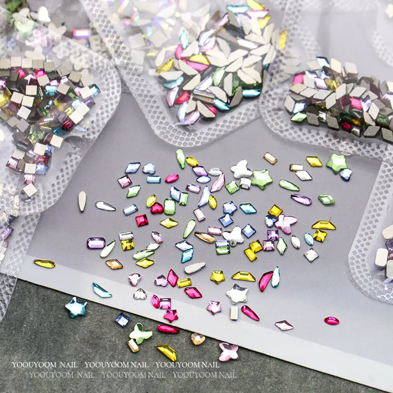300/100pcs Mini Nail Art Rhinestones Crystal Acrylic Flatback Diamonds Mixed Shape Sparkle DIY Nail Luxury Manicure Accessories 4