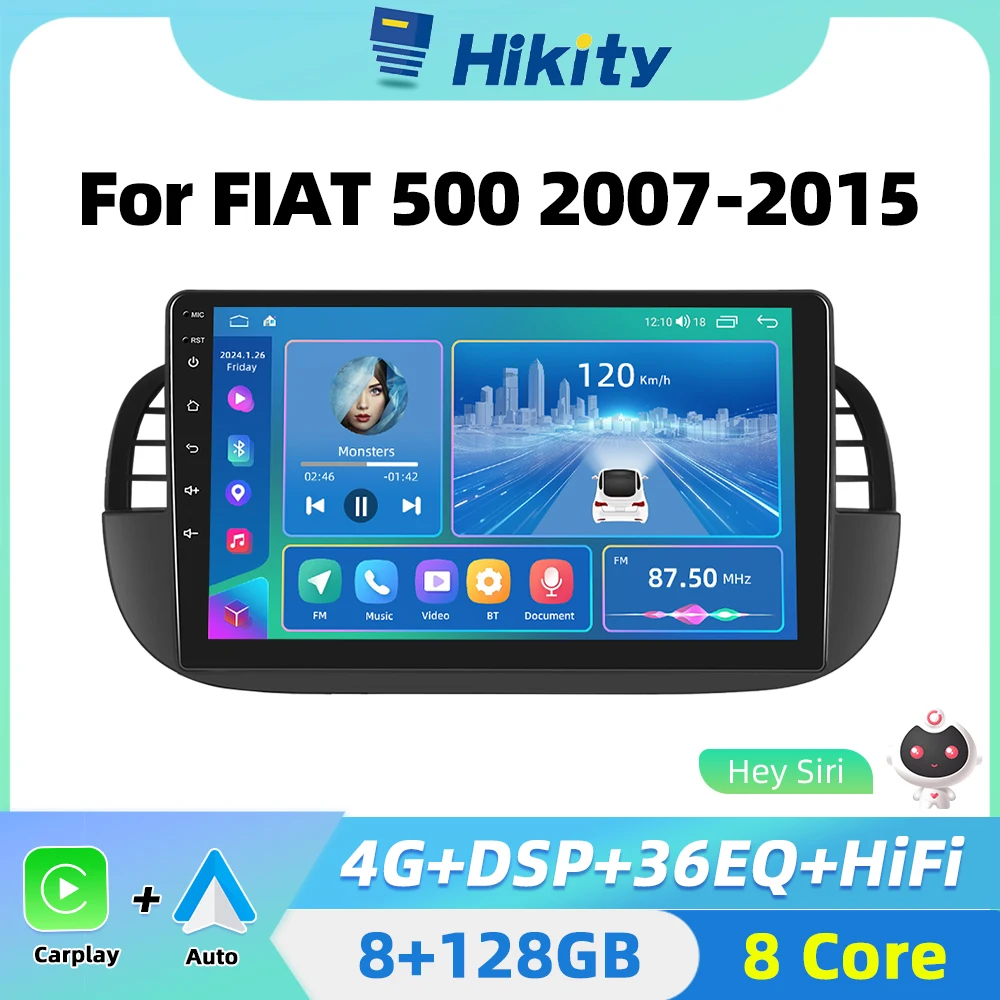 Hikity Android Car Screen Player Per Fiat 500 2007-2015 Ai Voice 2 Din Autoradio Carplay Android Auto Radio Navigation Gps Wifi