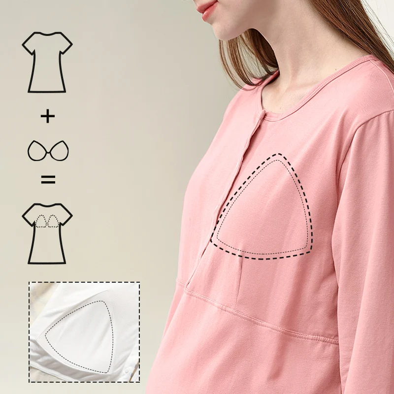 YATEMAO Pregnant Women's Nightwear ,With Chest Pad ,Postpartum Nursing Pajamas ,Delivery Room Dress 4