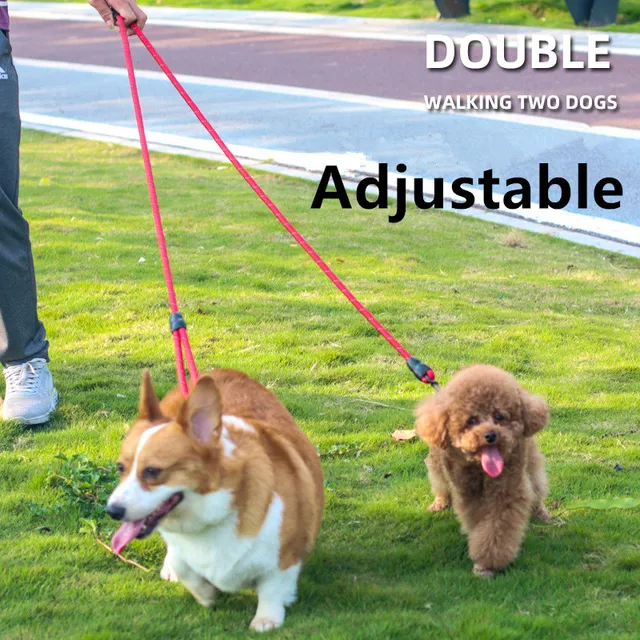 Dog Leash Hands Free Dogs Leash Reflective Leashes for Dog Walking Running Rope 2.4M Long Adjustable Double Leashes Dogs Ropes 3