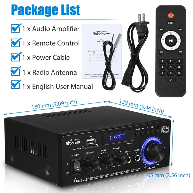 LTC Audio ATM6500BT hifi bluetooth karaoke versterker met USB/SD MP3 speler en FM radio kopen