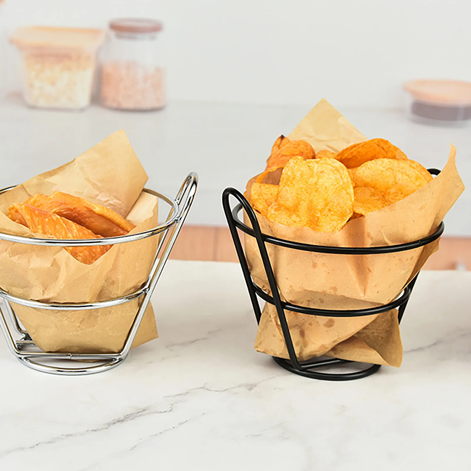 French Fry Holder - Stainless Steel Heavy Duty Cone Like Fry Basket French Fries Holder | Great Fried Food Restaurant Table Serv