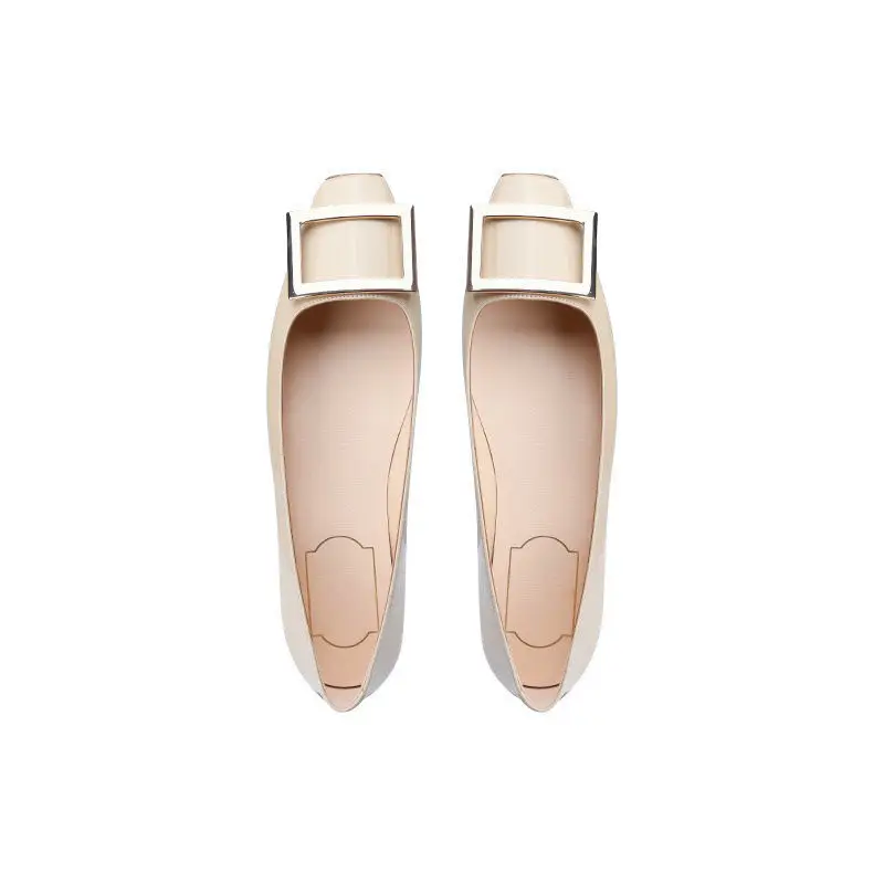 Flats Women's Shoes Patent Leather Square Buckle Shoes Autumn New Ladies Shallow Mouth Square Toe Flat Shoes Office Plus size 42 6