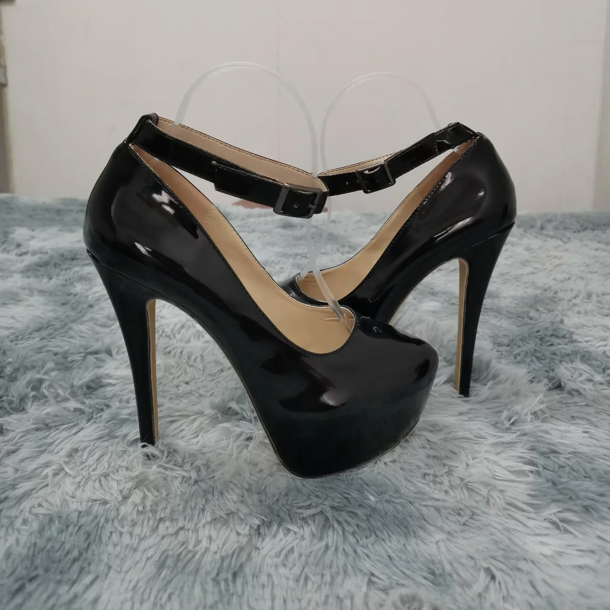 Women's Sexy Pumps Stilettos 14cm Concise Buckle Supper High Heels Fashion Ankle Strap Catwalk Party Wedding Shoes Large Size 44 5