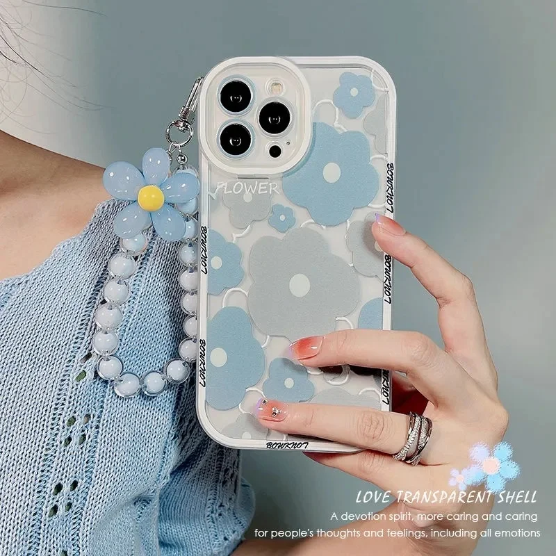 

TD121 Blue Flower Bracelet For POCO M2 M3 M4 PRO X3 GT X2 X3 PRO NFC F3 GT F2 F3 C3 C31 Case DIY TPU Soft Cover