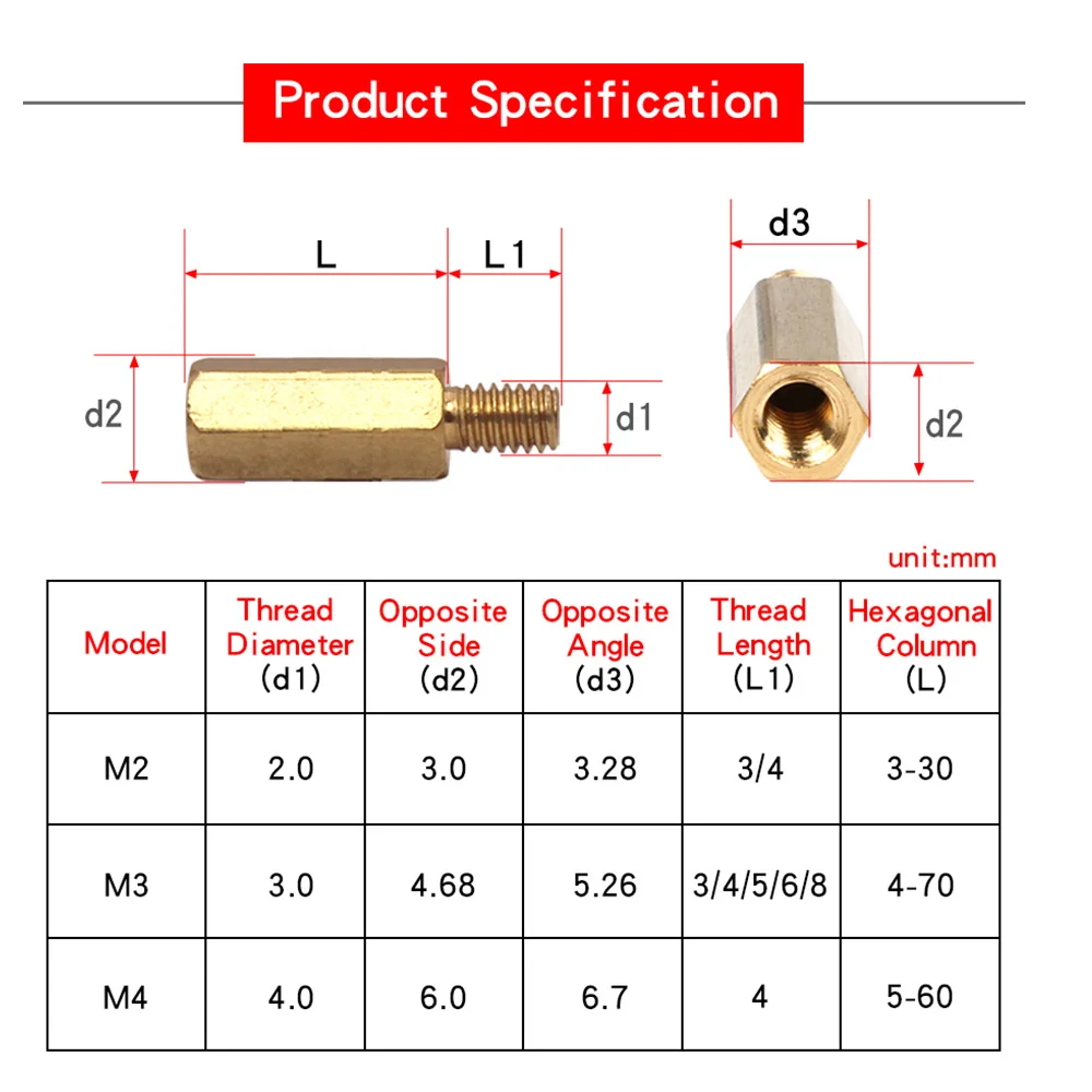 M2 M2.5 M3 M4 M5 PCB 회로 기판 및 컴퓨터 마더보드용 육각 구리 스탠드오프 스레드 지지 기둥 나사 볼트
