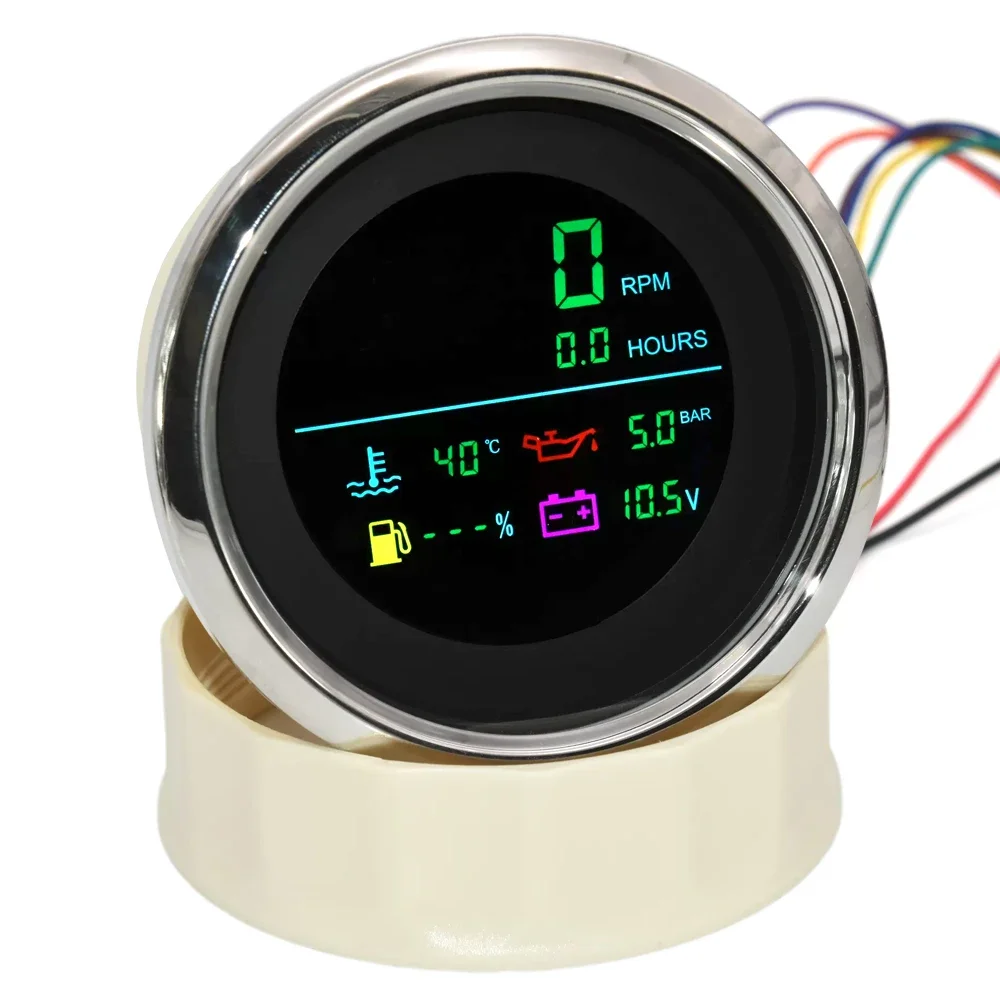 Multi 85MM Gauge 6 In 1 Tachometer + Fuel Level Gauge + Water Temperature Meter + Oil Pressure + Voltmeter for Universal Car Boat 12V24V car and boat gauges