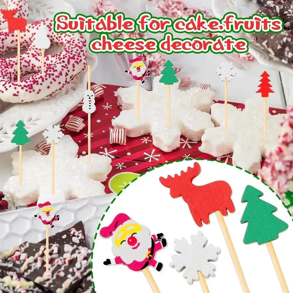 50Pcs Christmas Bamboo Skewer Cocktail Picks Cupcake Topper Disposable Food Dessert Toothpicks Fruit Sticks Party Supplies