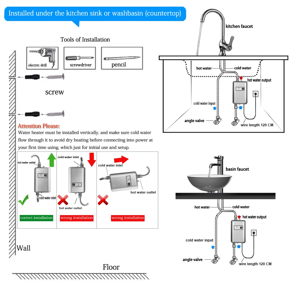 Scaldabagno elettrico istantaneo senza serbatoio da 3800 W Scaldabagno istantaneo per acqua calda Cucina Bagno Doccia Flusso Acqua Caldaia_voghion.com