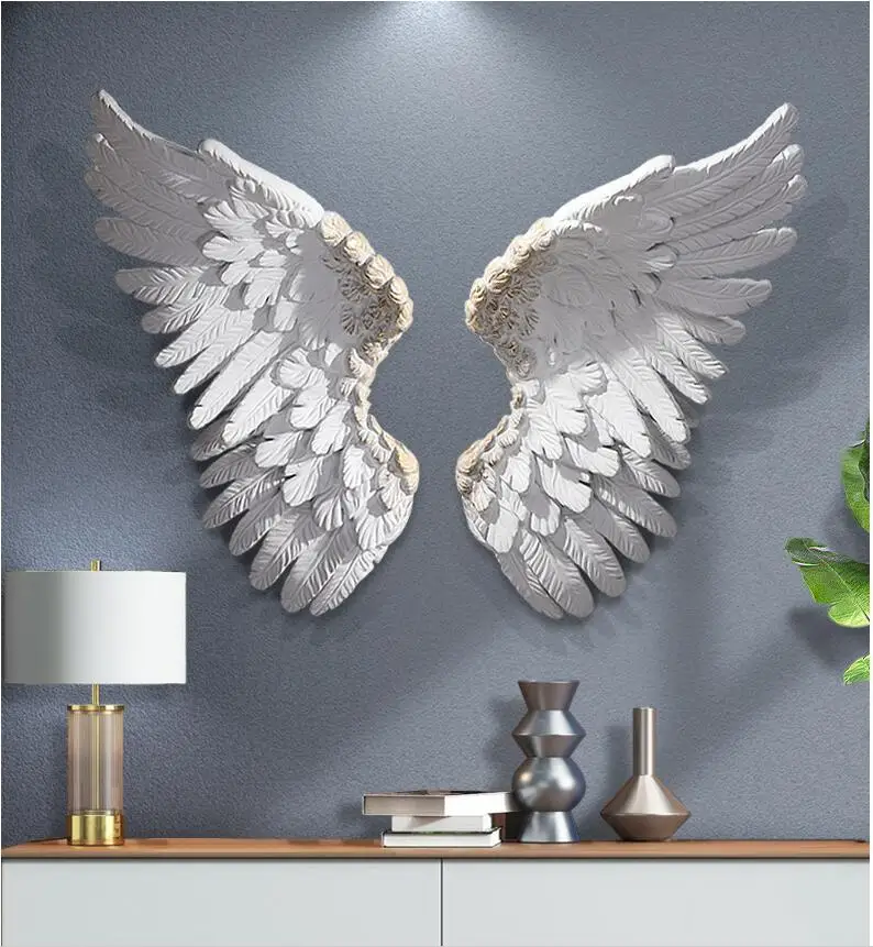 

Nordic Luxury Resin Wings Feather Wall Murals Home Livingroom Background Wall Sticker Crafts Hotel Porch Wall Hanging Decoration