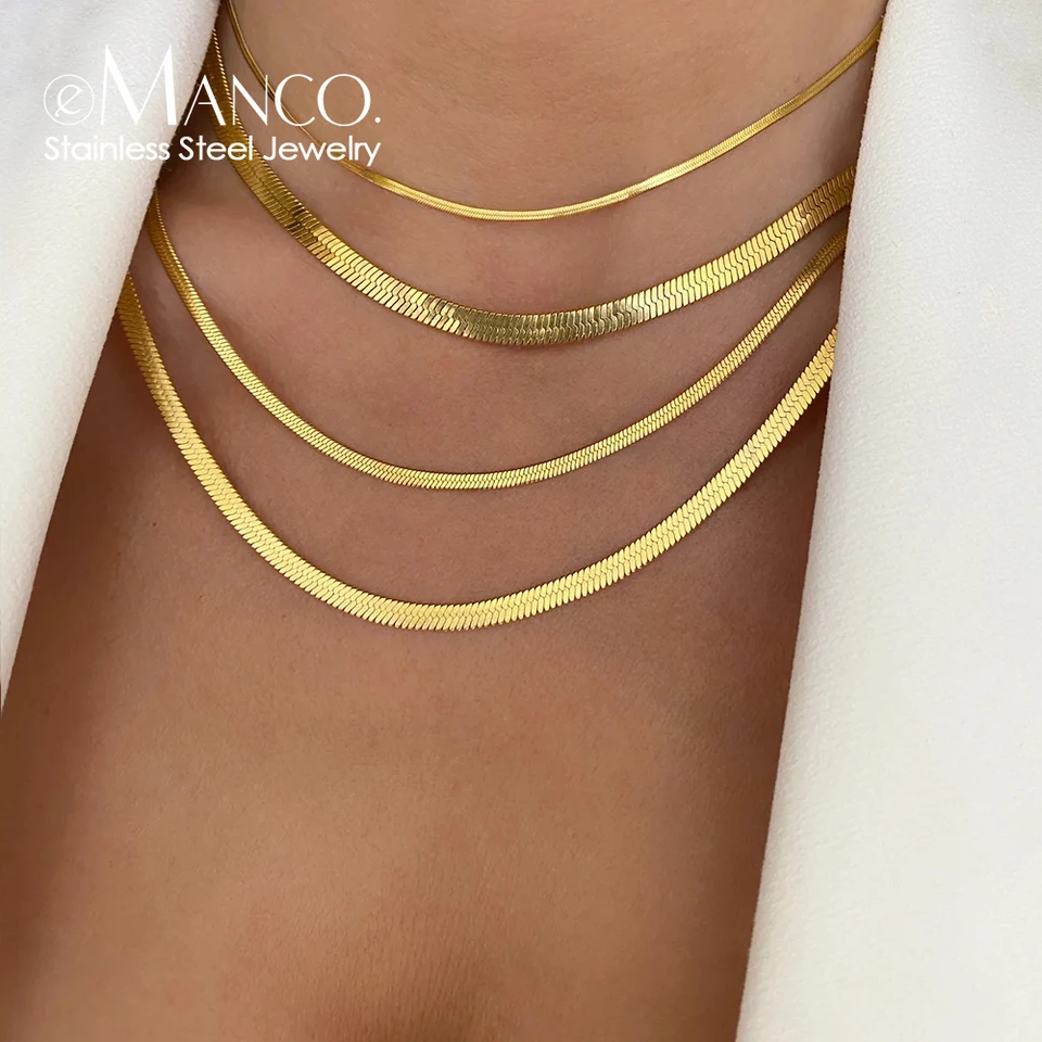 JRYXDS Collana A Girocollo In Acciaio Inossidabile, Design A Più Catenine Serpente E Spina Di Pesce, Regolabile 21-50 Cm, Per Donna - 4