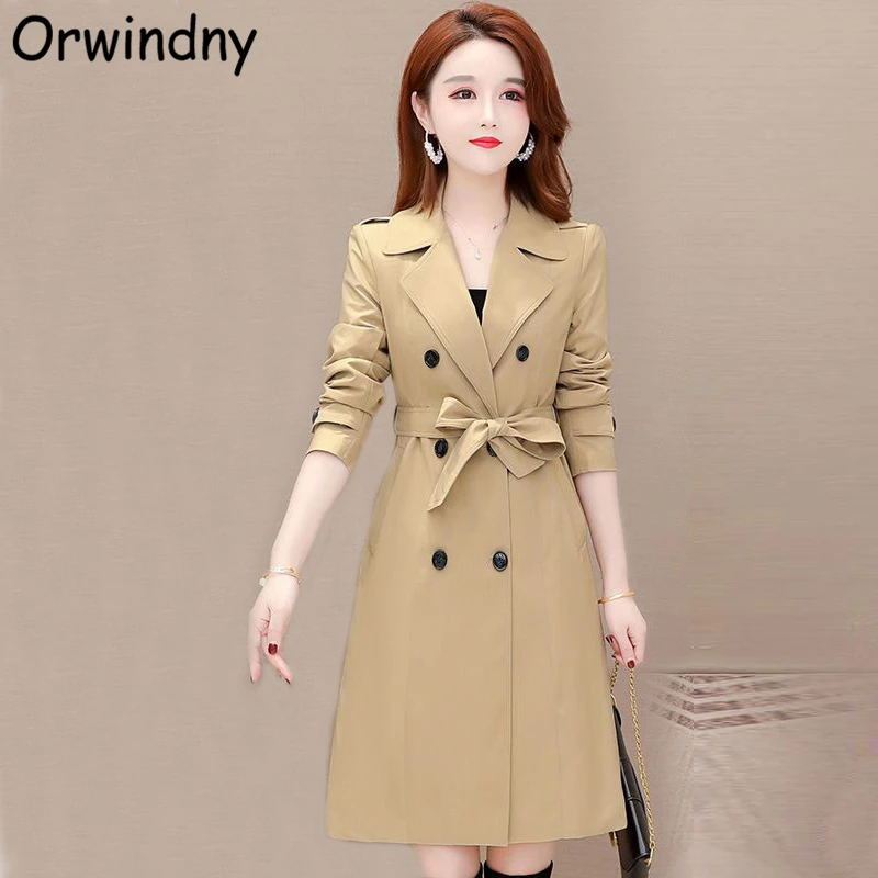 

Long Fashion Trench Women Spring Autumn Belt New Clothing Office Lady Simple Elegant Coat Female Orwindny