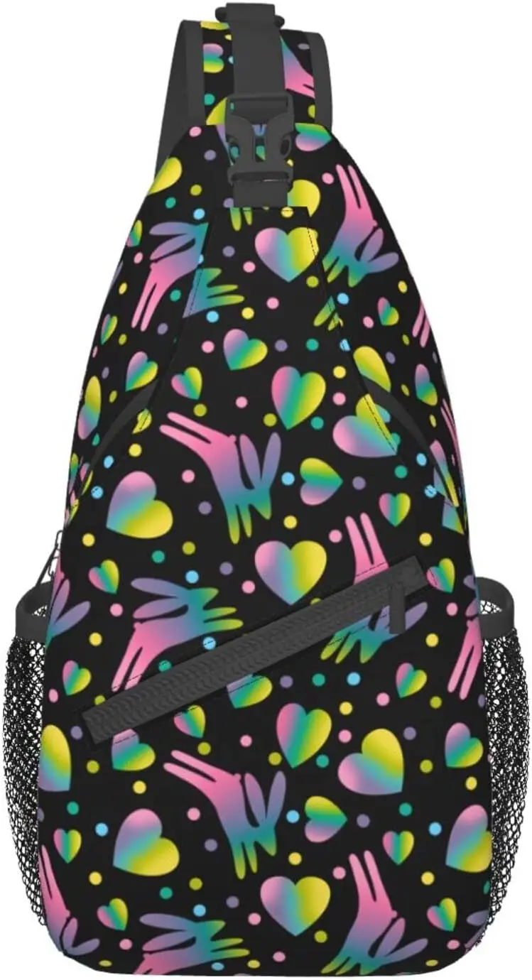 

Rabbits And Hearts Unisex Sling Backpack Crossbody Shoulder Bags Bunny Daypacks Chest Bag With Adjustable Strap Hiking Travel
