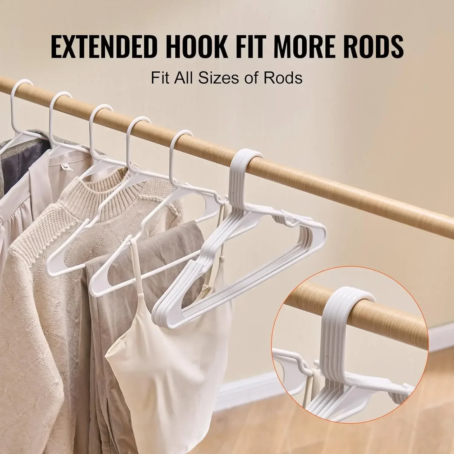 VEVOR Hangers, 0.2 in Ultra-Thin, 50 Pack White Plastic Hangers with Stable Triangular Top Structure & Wider Notch Design 5